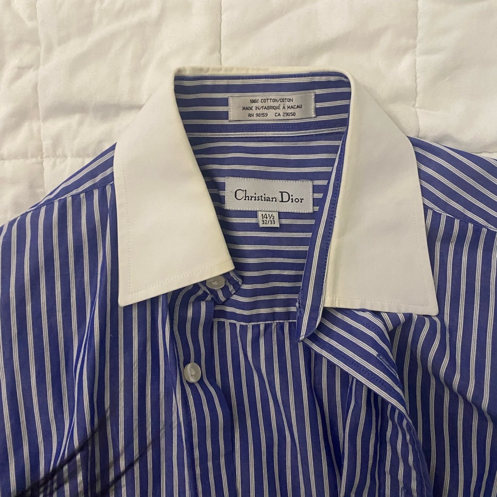 Christian Dior Vintage Blue and White Stripe Collar Shirt